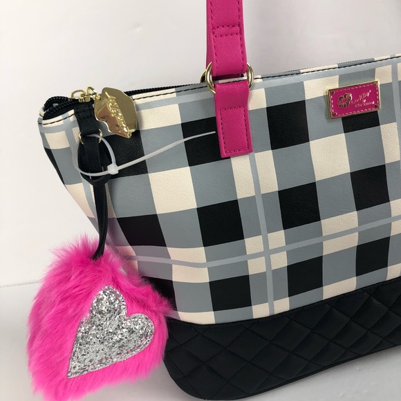 Betsey Johnson Tote Bag NWT Plaid LBAMOR Satchel - Picture 2 of 6